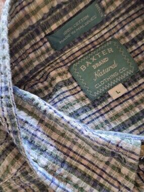 BAXTER Brand Chino Jeanswear Men Short Sleeve Button Plaid Shirt L
